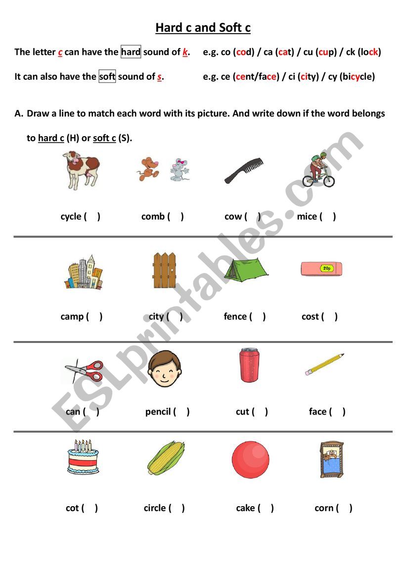 Hard c and Soft c - ESL worksheet by nicole86