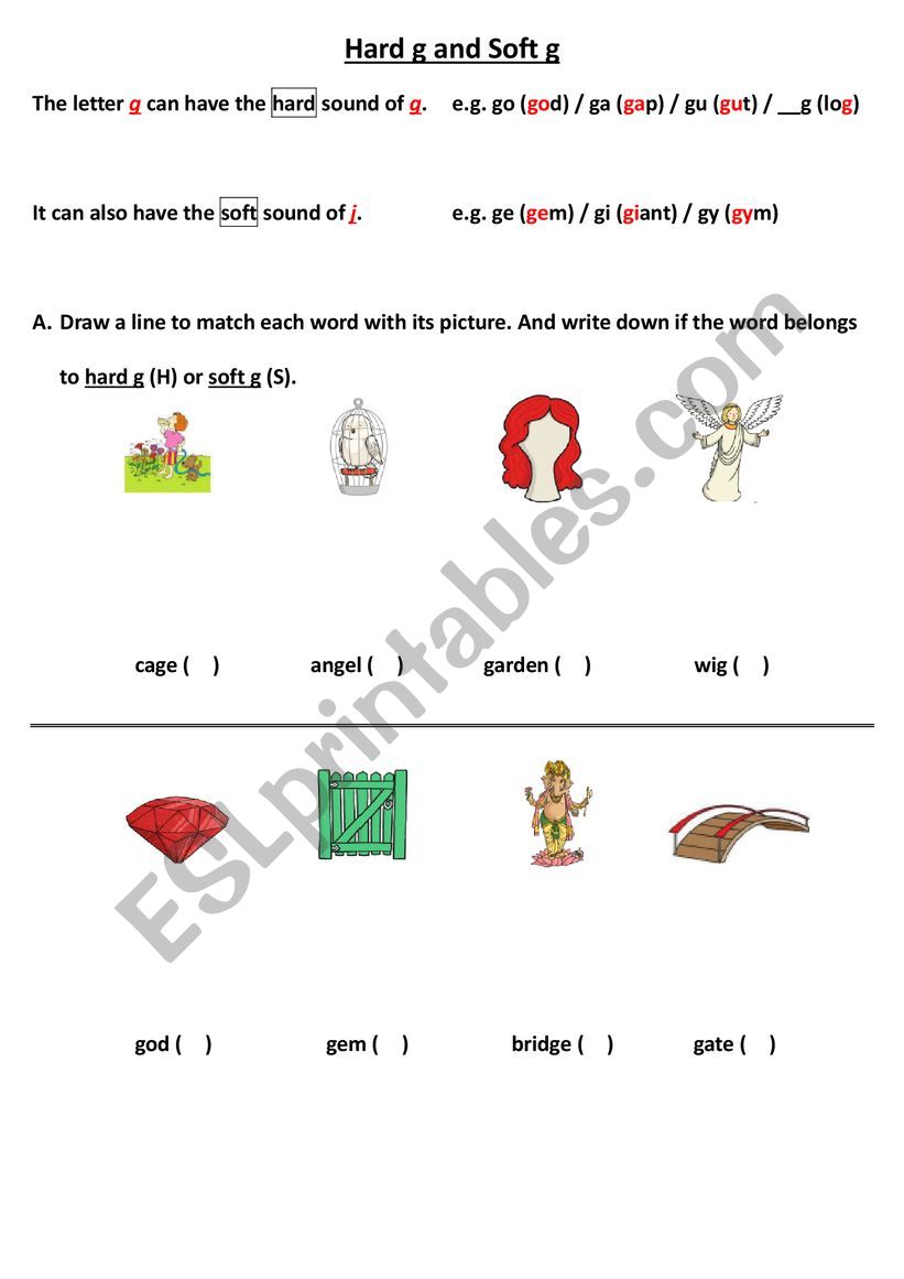 Hard g and Soft g worksheet