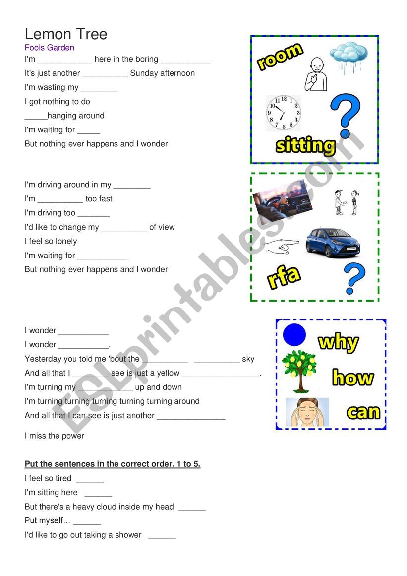 LEMON TREE SONG worksheet