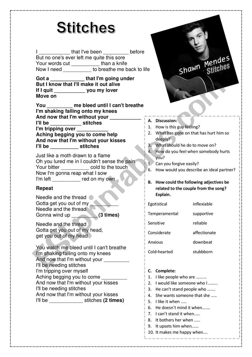 STITCHES worksheet