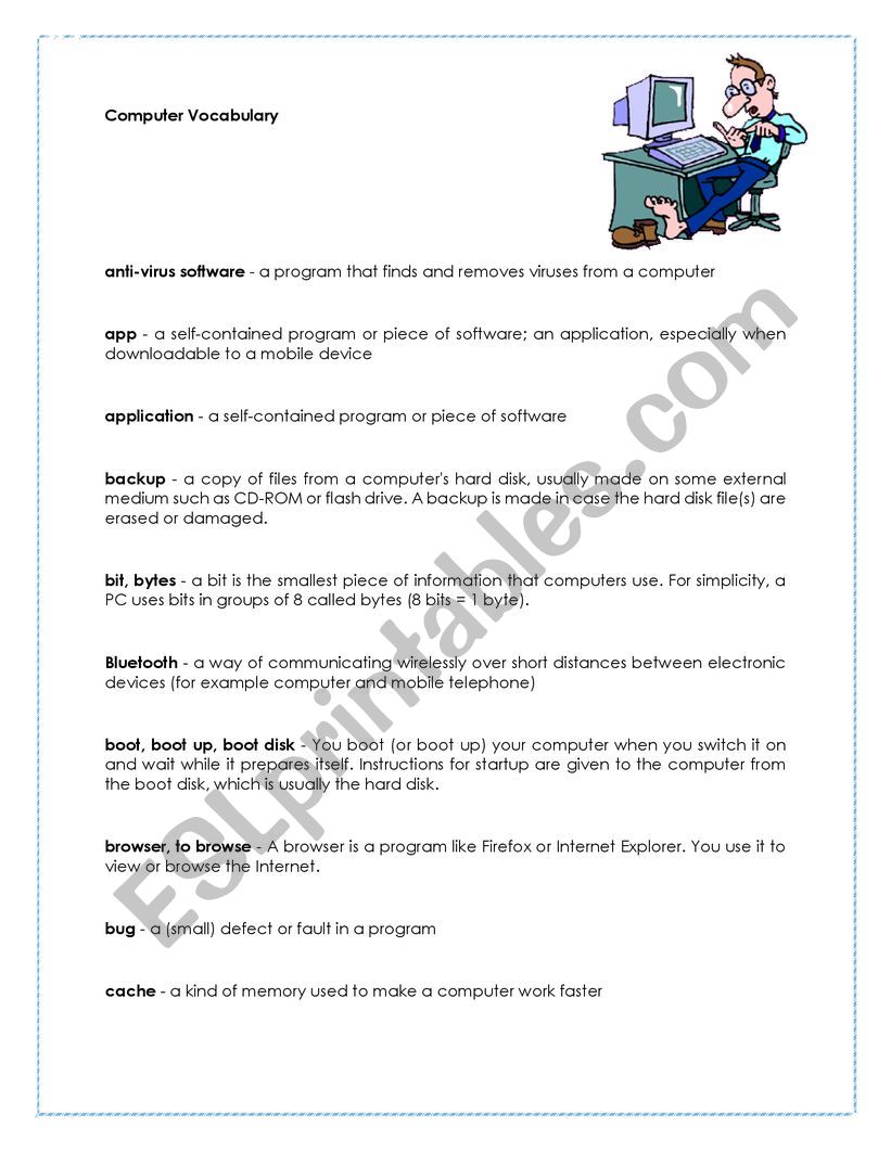 Computer Vocabulary worksheet