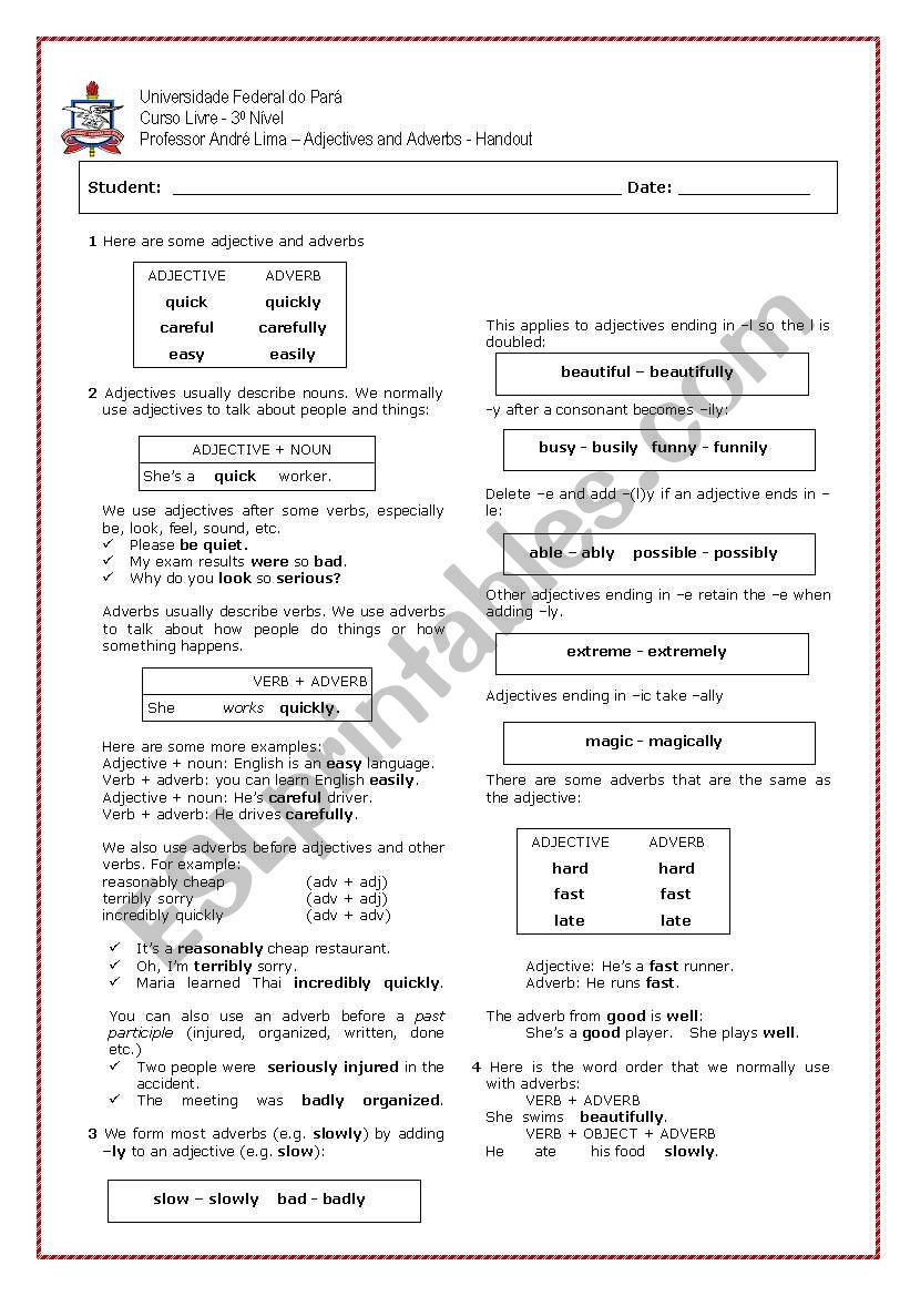 Adjectives and Adverbs worksheet