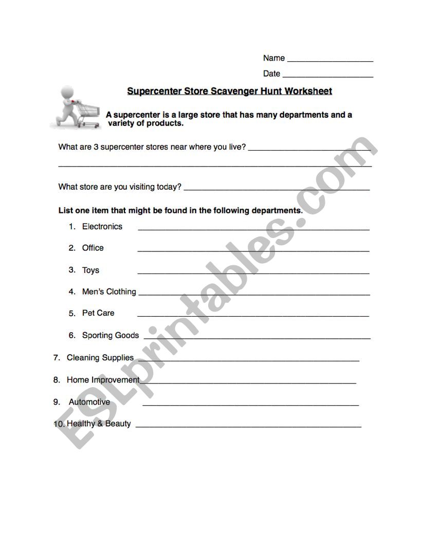 Supercenter worksheet worksheet