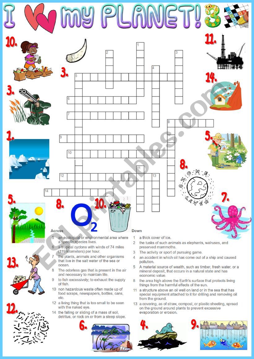 I love my planet 3 Crossword - Environmental vocabulary + KEY