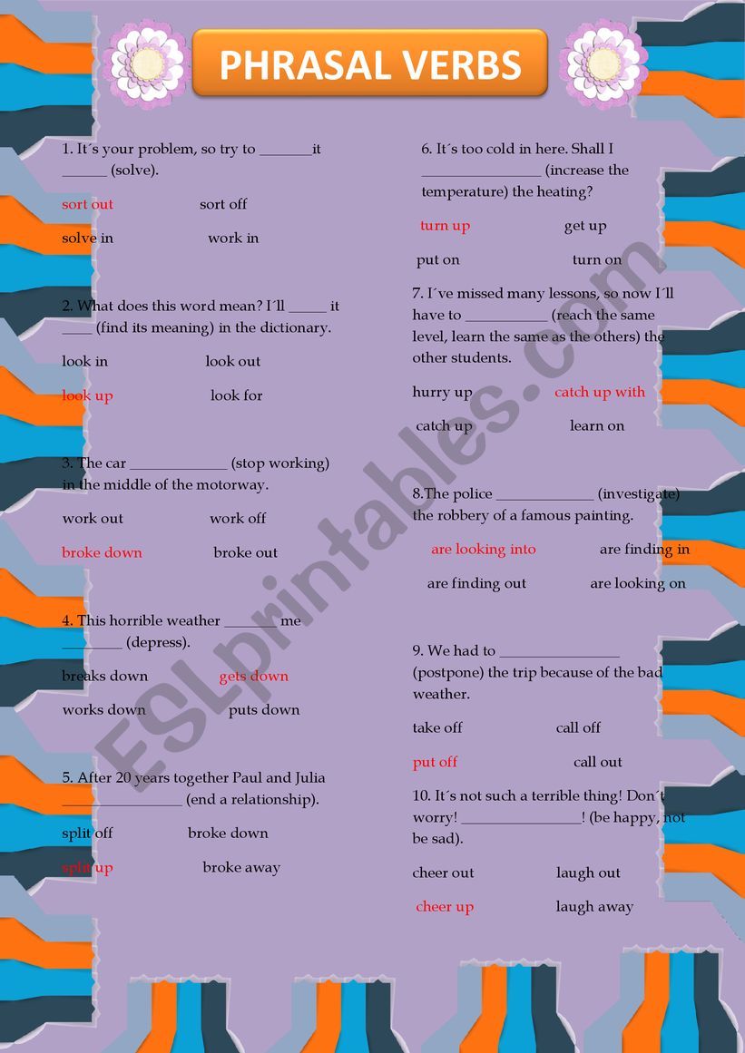 PHRASAL VERBS worksheet