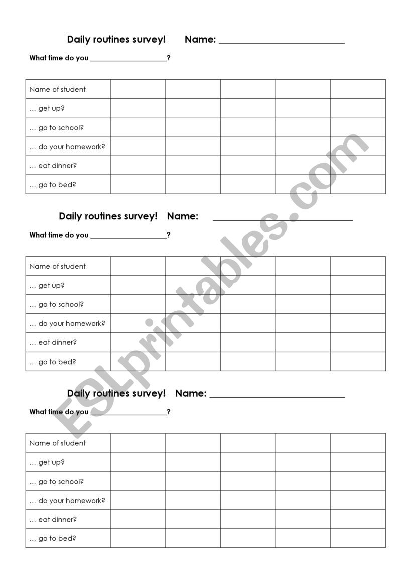 Daily routines worksheet