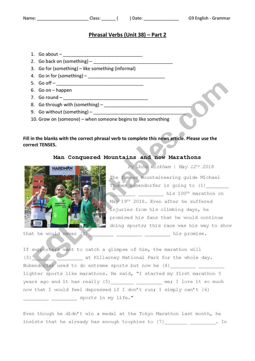 Phrasal Verbs with Â´GOÂ´ worksheet