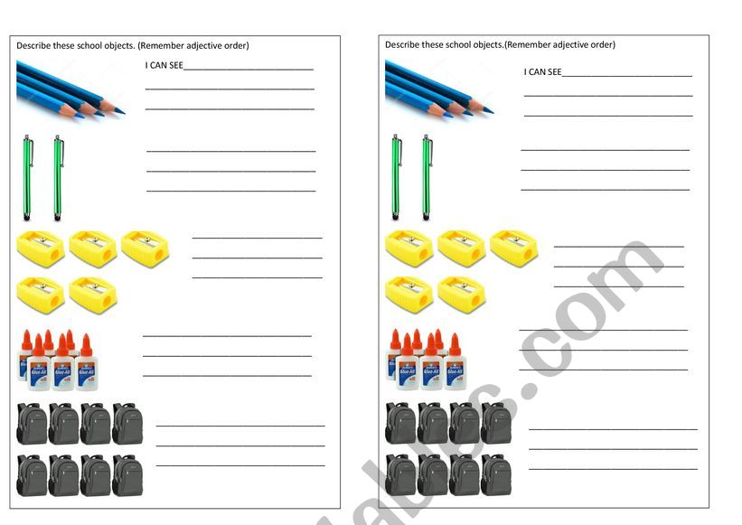 SCHOOL OBJECTS (ADEJCTIVE ORDER)