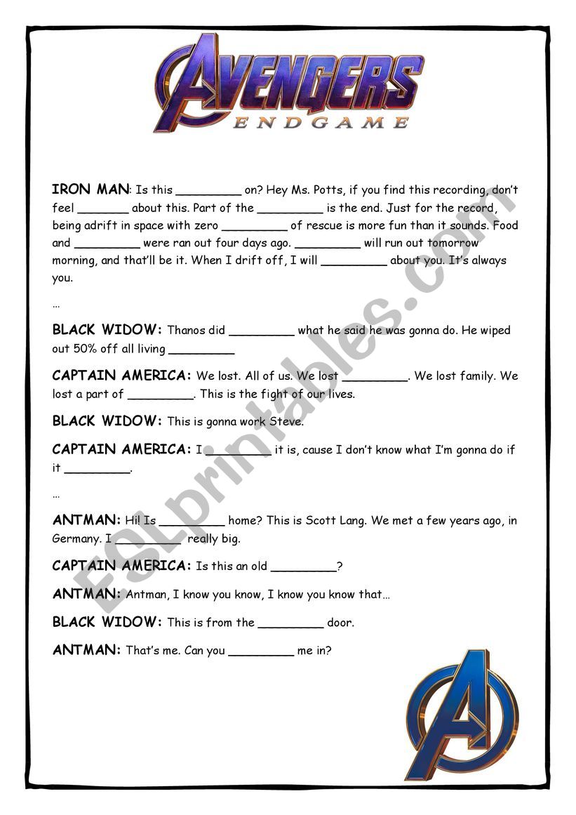 Avengers - Trailer worksheet