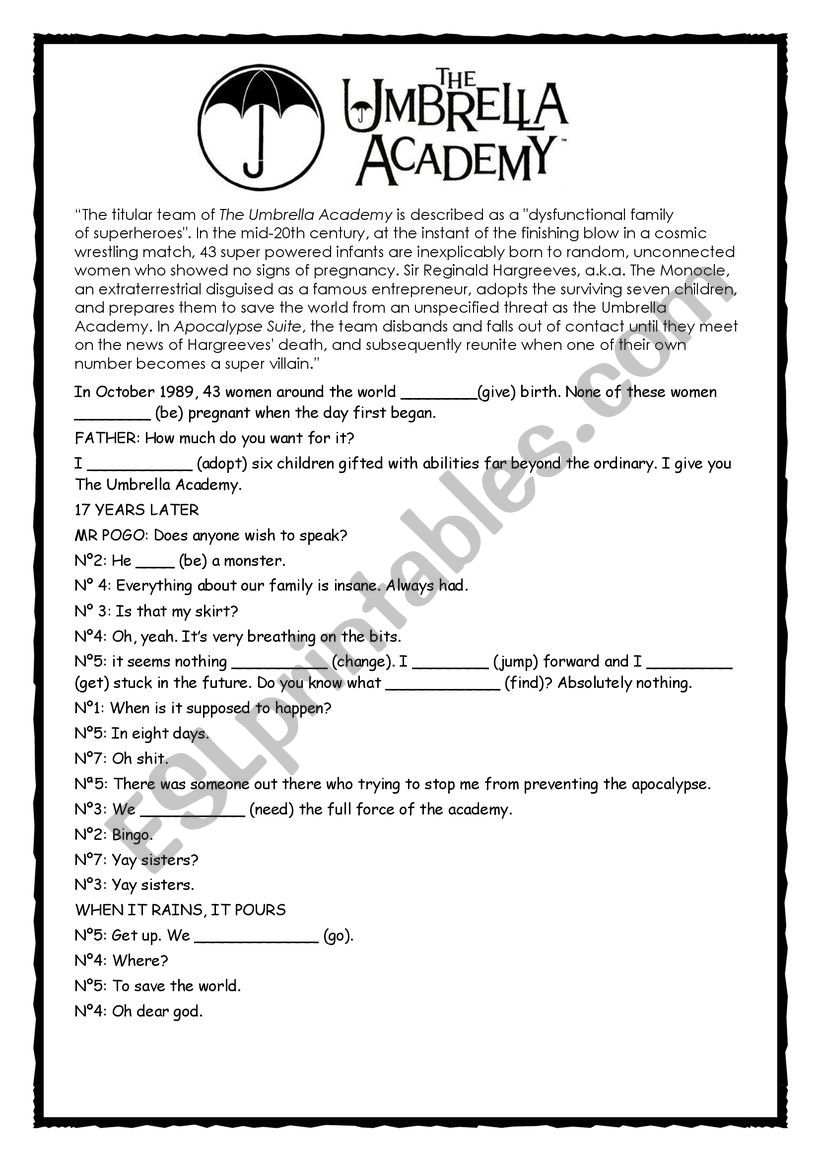The Umbrella Academy worksheet