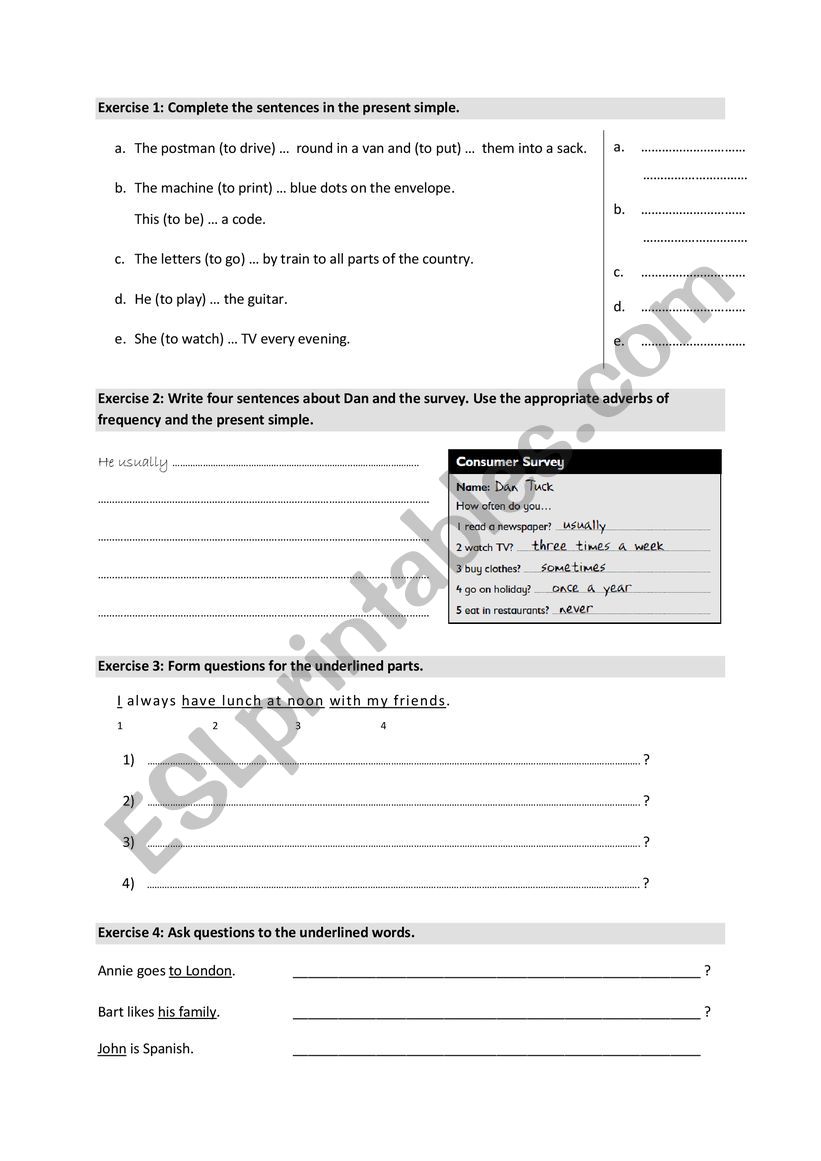 Exercise present simple worksheet