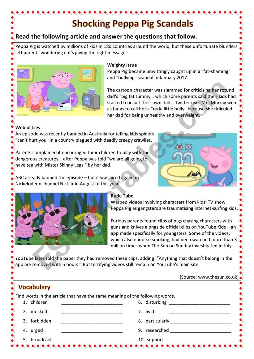 Peppa Pig Scandals worksheet