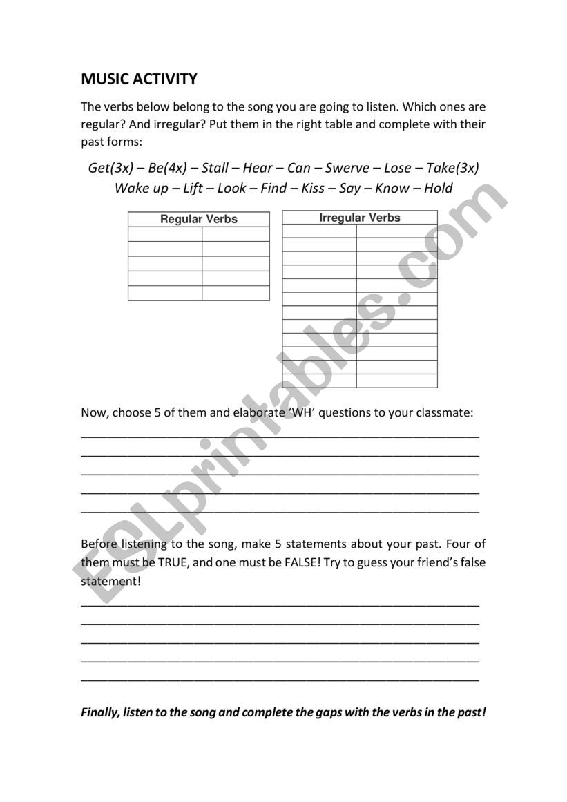 Last Kiss - Pearl Jam (Simple Past Activity)