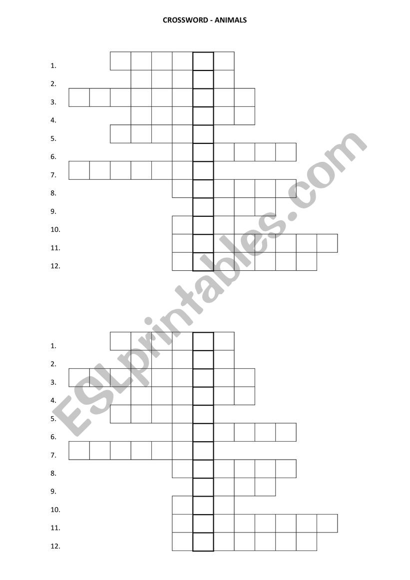 crossword - Animals worksheet