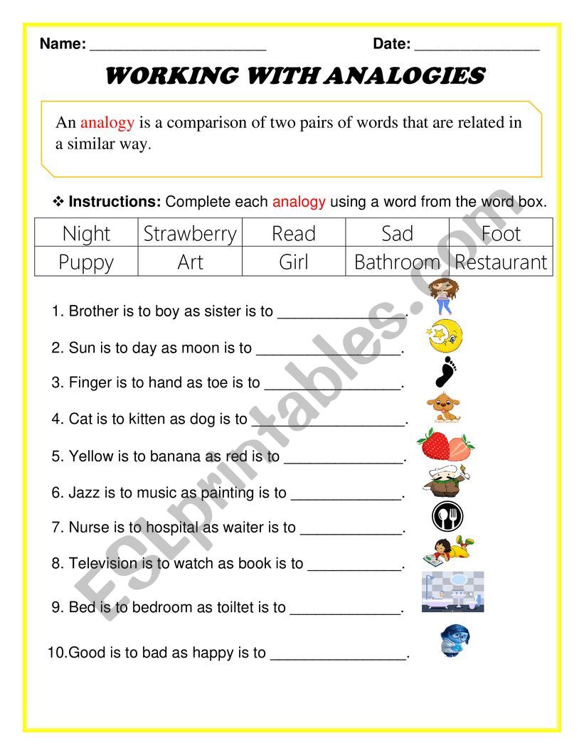 Analogies worksheet