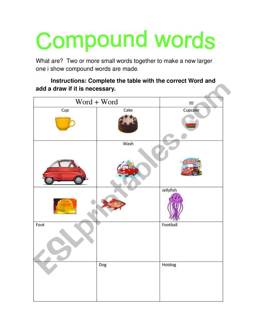 compound words  worksheet