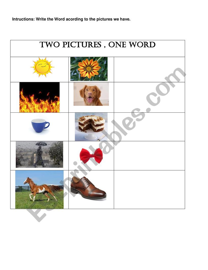 Two pictures , One word worksheet