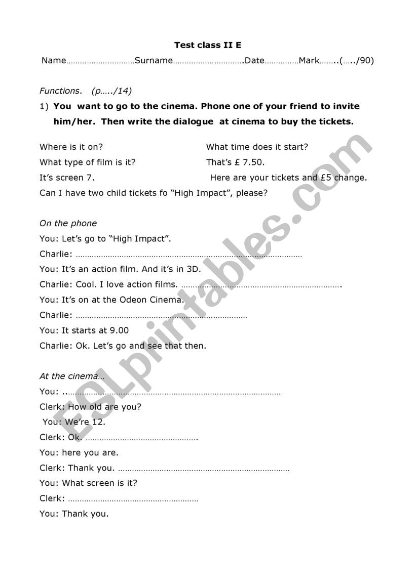 Test  worksheet