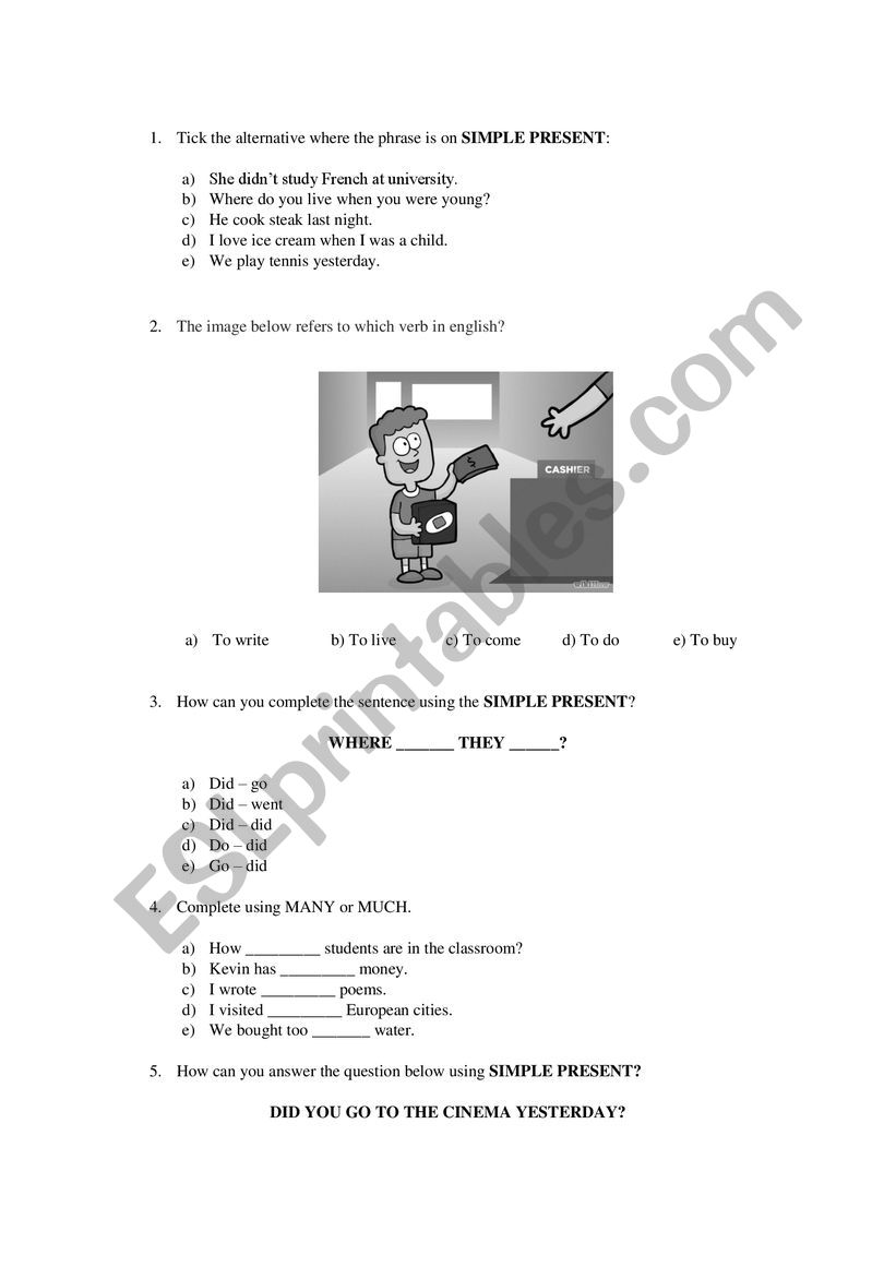 English test - PRESENT SIMPLE, SIMPLE PAST, QUANTIFIERS