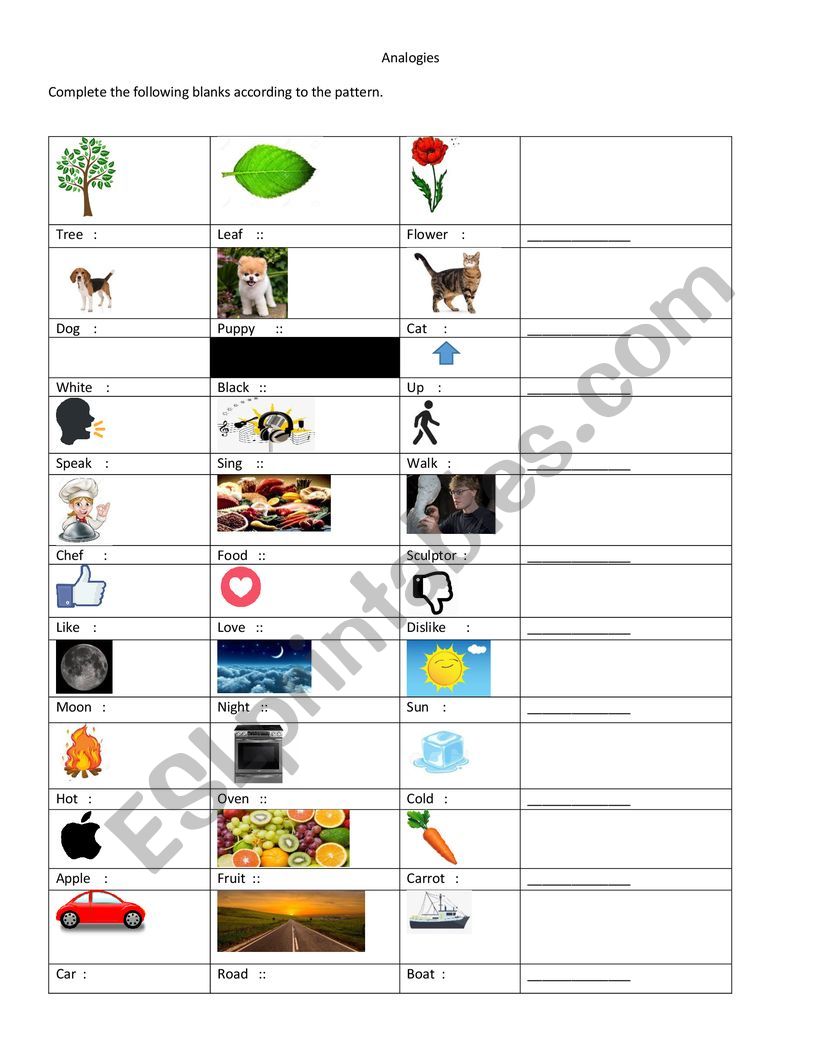 Analogies worksheet