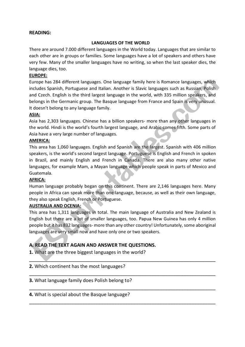 KET  Preparation Worksheet- Mixed Exercises and A Reading Text