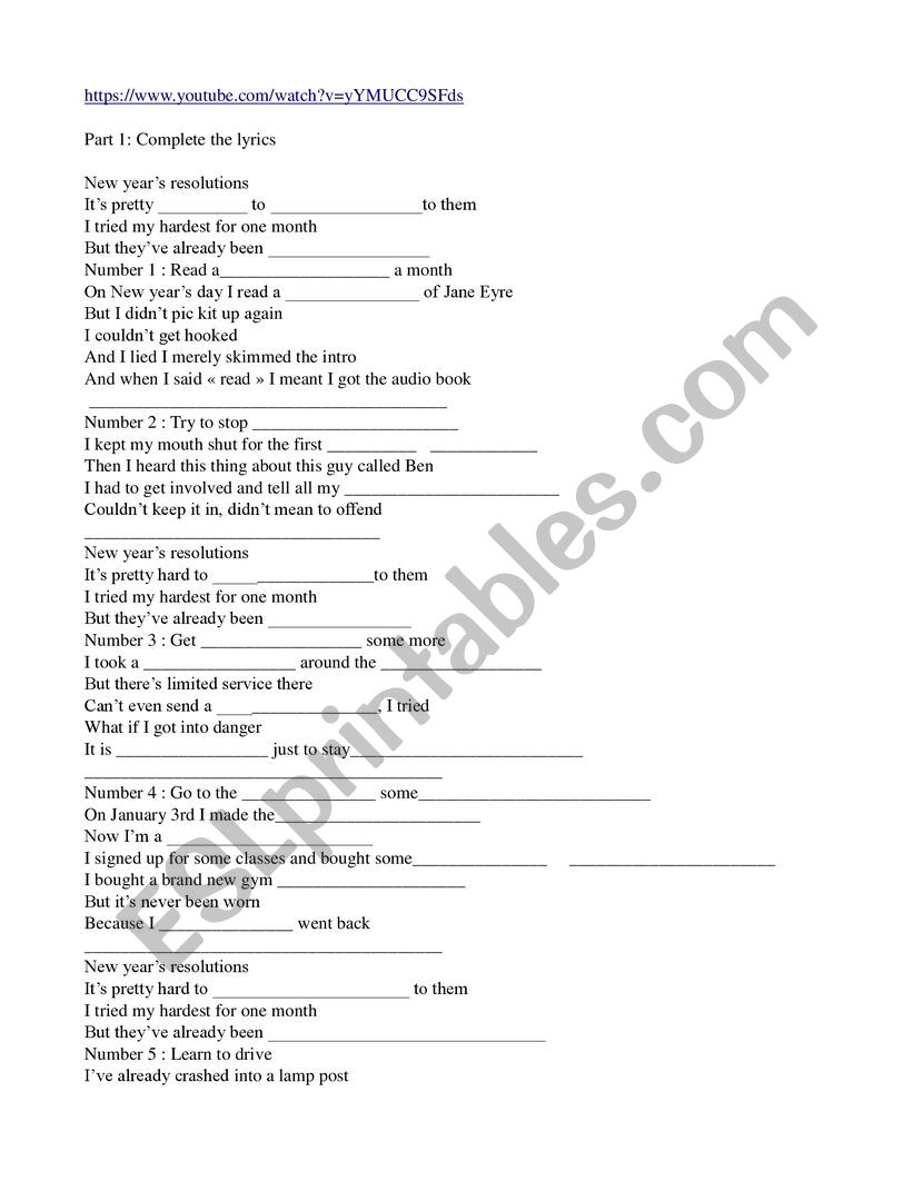 Song on New year´s resolutions