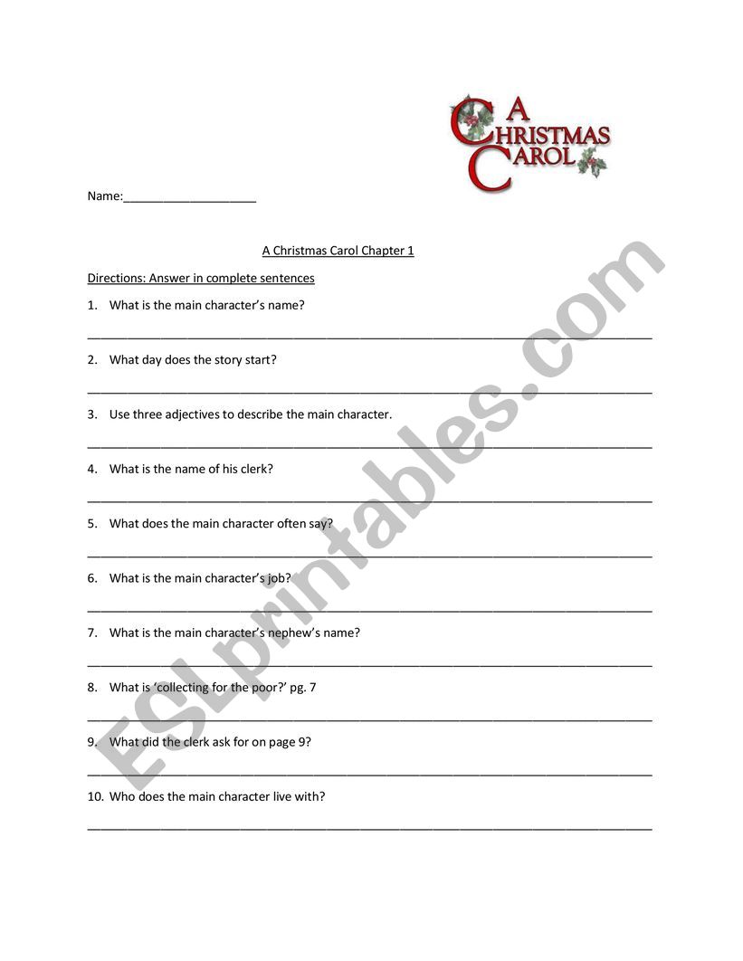 Christmas Carol - Shortened Version ESL Chapter 1-5 - QUIZES