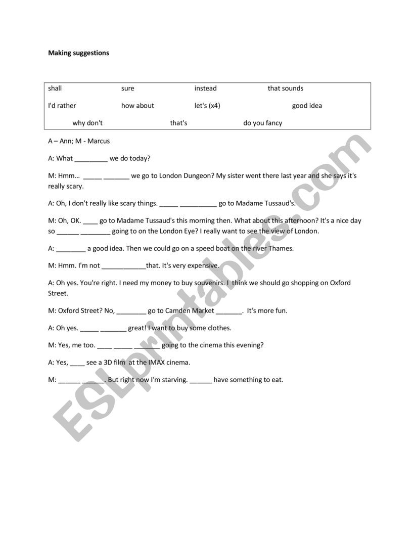 Making suggestions worksheet