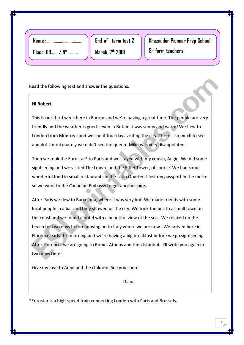 8th form full term test two 2019