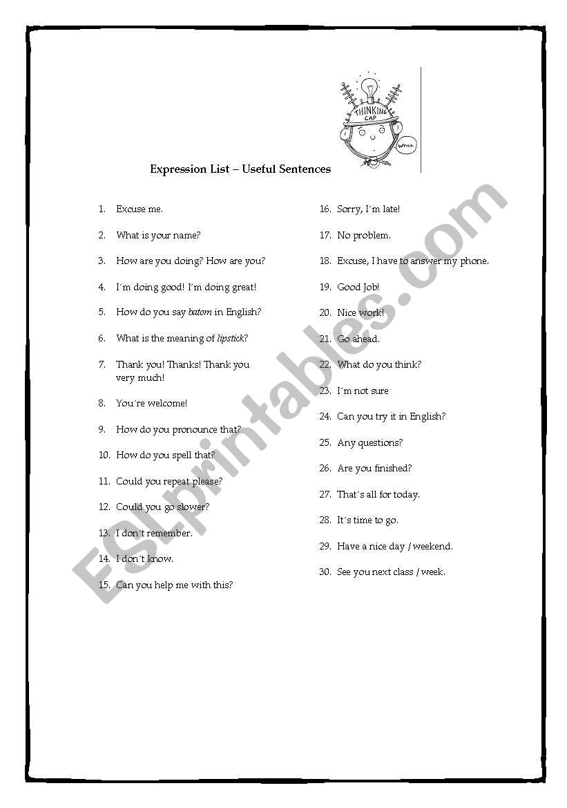 useful sentences worksheet