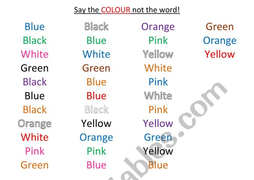 Say the COLOUR not the WORD worksheet