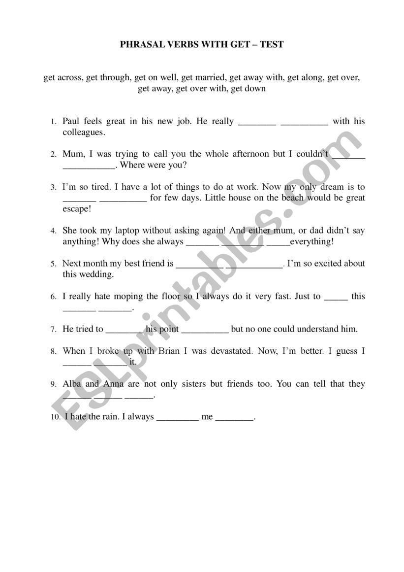 Phrasal verbs and expressions with get - est