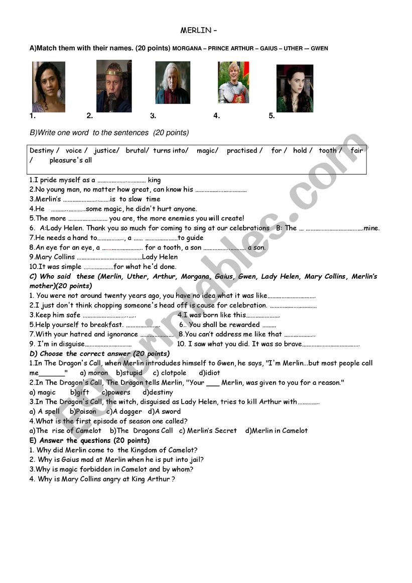 merlin worksheet
