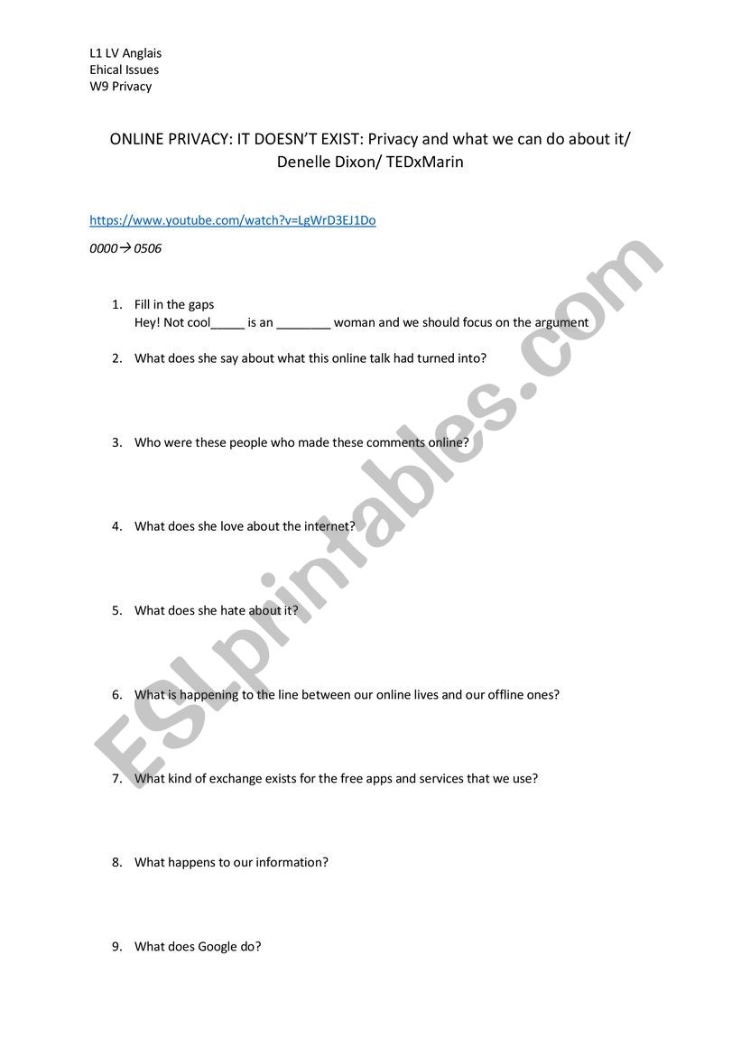 Internet Privacy listening comprehension