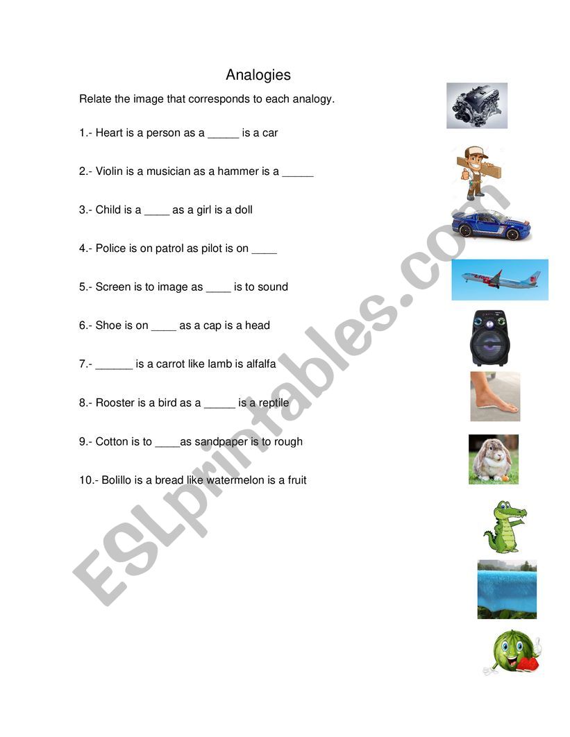 ANALOGIES WITH IMAGES worksheet