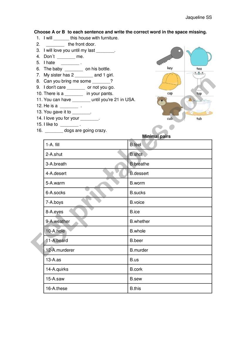 Minimal Pairs  worksheet