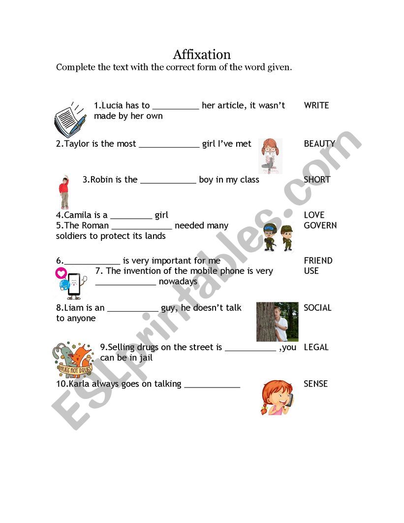 Affixation worksheet