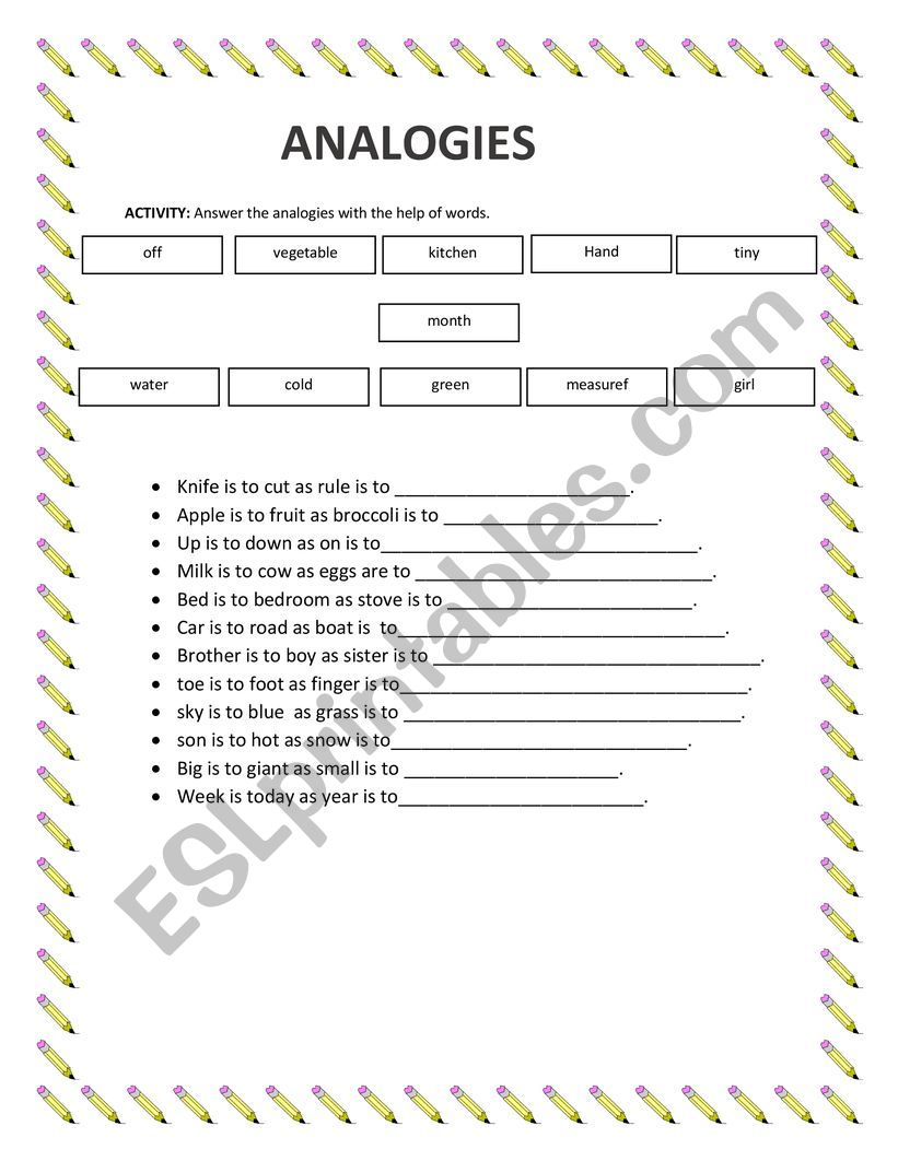 analogies worksheet