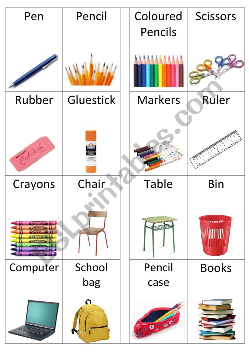Classroom objects file folder game