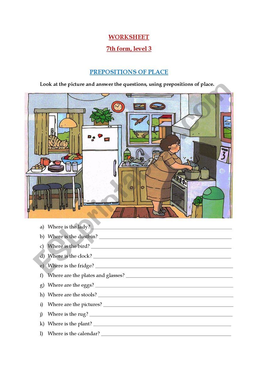 prepositions of place worksheet