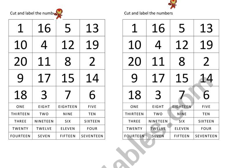 Label the numbers 1 to 20 worksheet