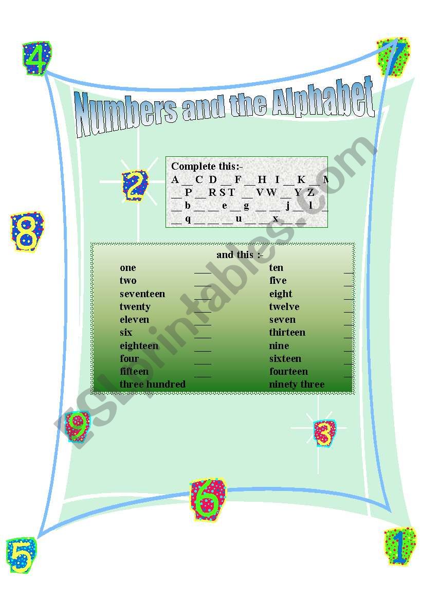 numbers and alphabet worksheet