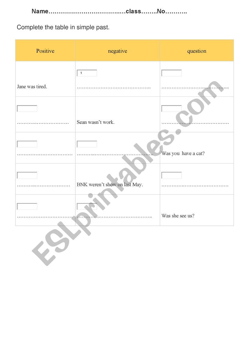 Past simple worksheet