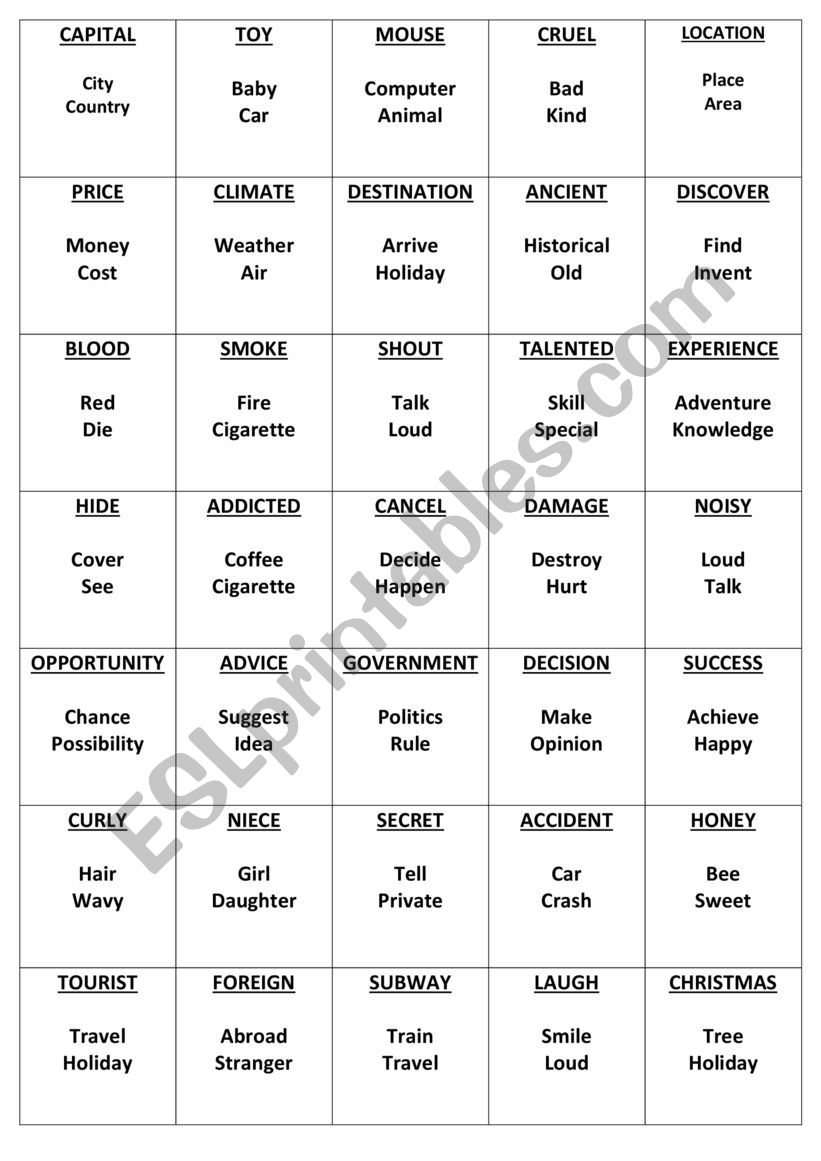 Taboo for A2 level students worksheet