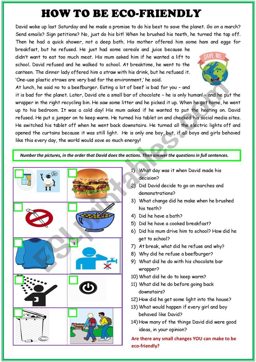 How to be eco-friendly worksheet
