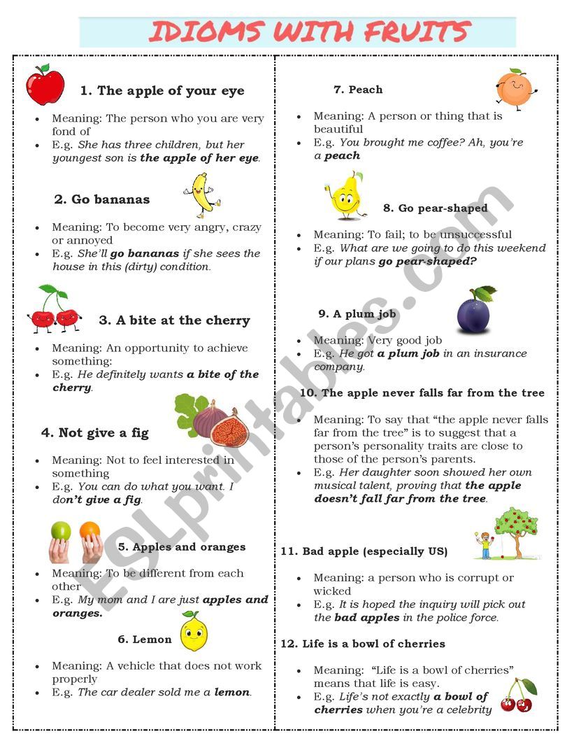 FRUITS IDIOMS worksheet