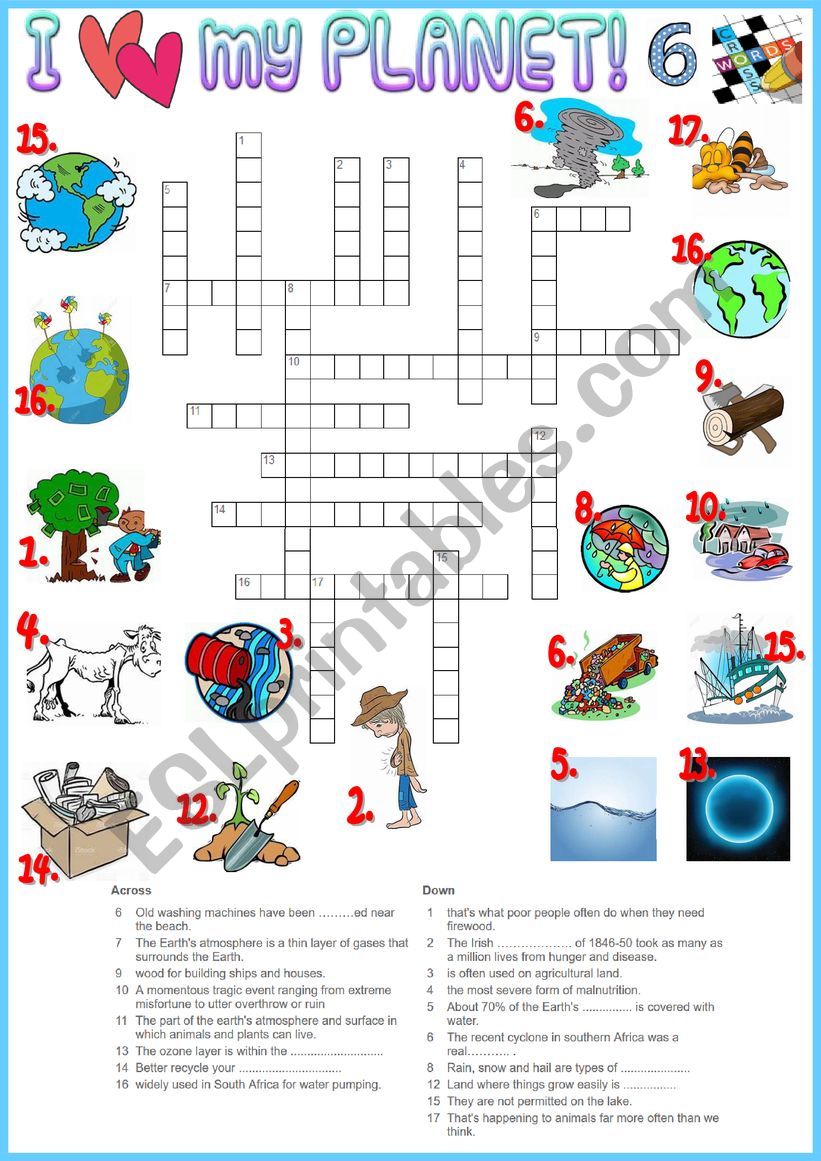 I love my planet 6 Crossword - Environmental vocabulary + KEY