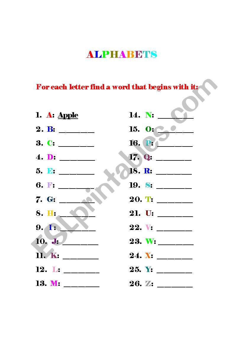 Alphabets  worksheet