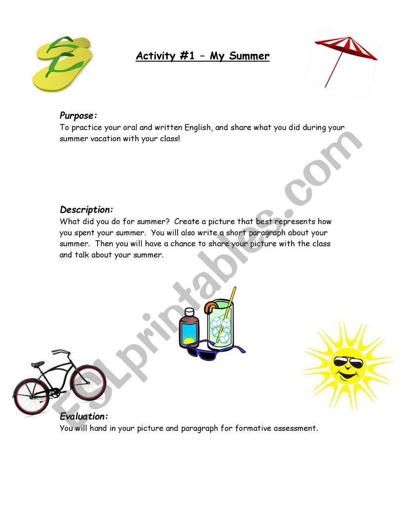 Your Summer -- Diagnostic Assessment (Speaking, Drawing, Writing)