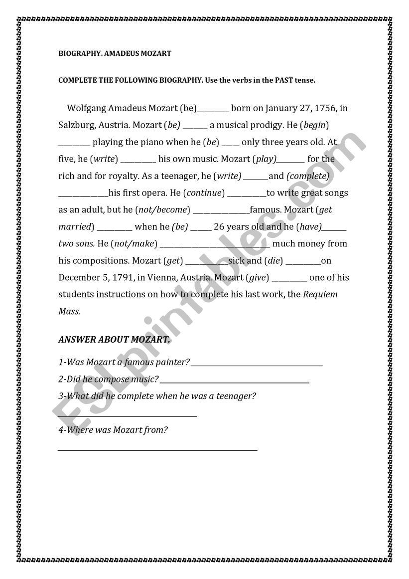 BIOGRAPHIES- worksheet